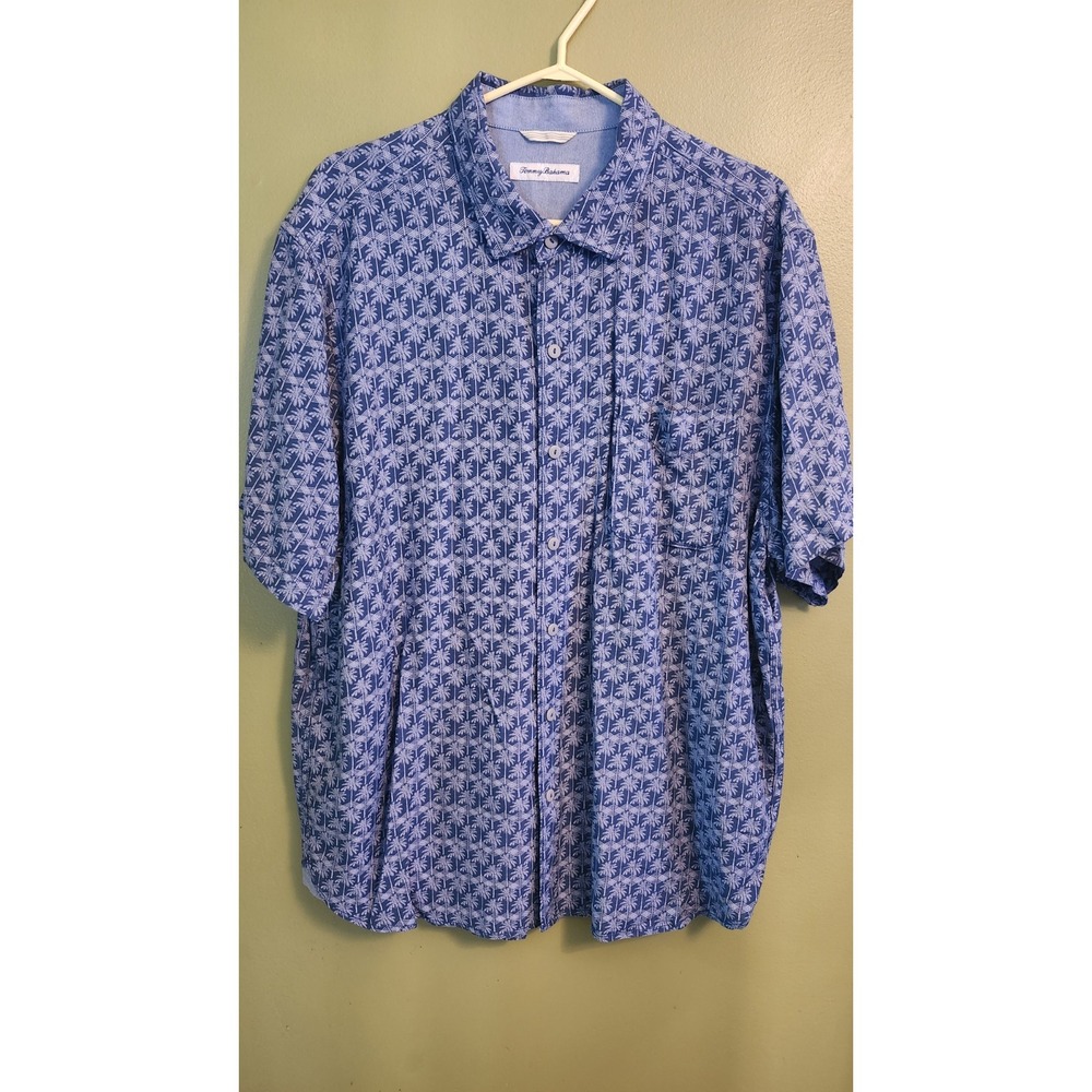 Tommy Bahama Shirt Mens‎ XL Blue Palm Trees Print Viscose Hawaiian Button Up